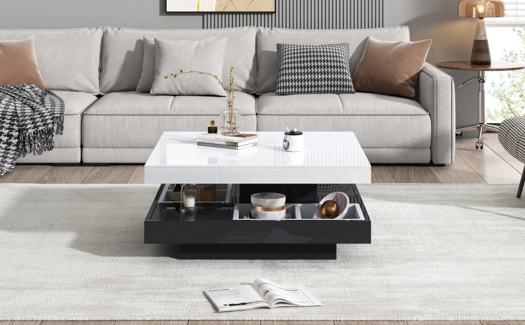 TAVOLINO da caffè girevole 70x70x36 cm bianco e nero in pannello truciolare