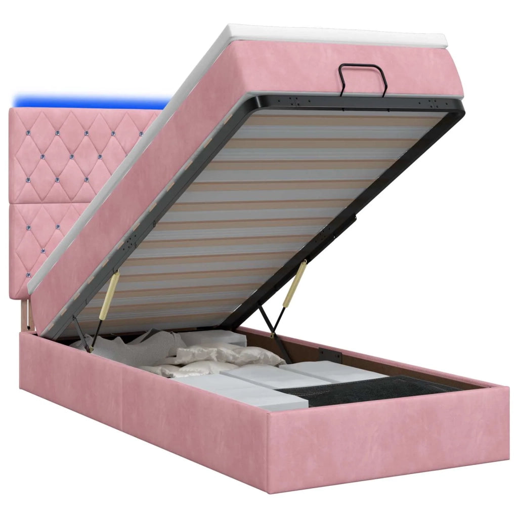 Letto Ottomano con Materasso e LED Rosa 90 x 200 cm Velluto 3458210