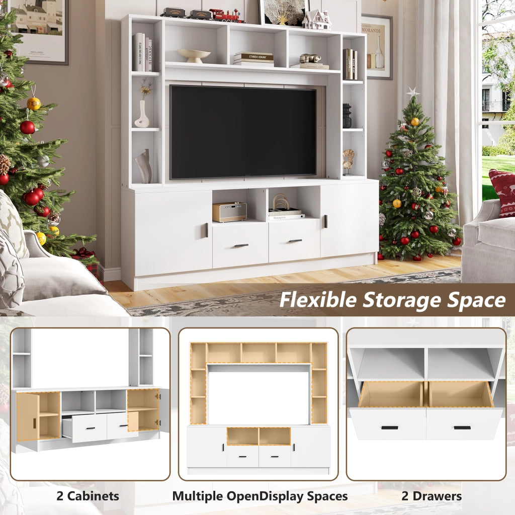 Mobile porta tv con 2 ante, 2 cassetti e 11 vani, per soggiorno, in pannello truciolare, bianco, 180 × 35 × 170 cm