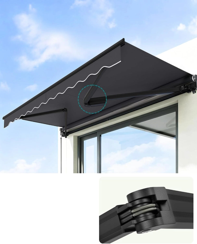 SONGMICS Tenda da Sole a Bracci Articolati, Tenda con Manovella, Parasole per Balcone, UPF 50+, Lega di Alluminio, Regolabile, 300 x 250 cm, Grigio GSA306GZ01