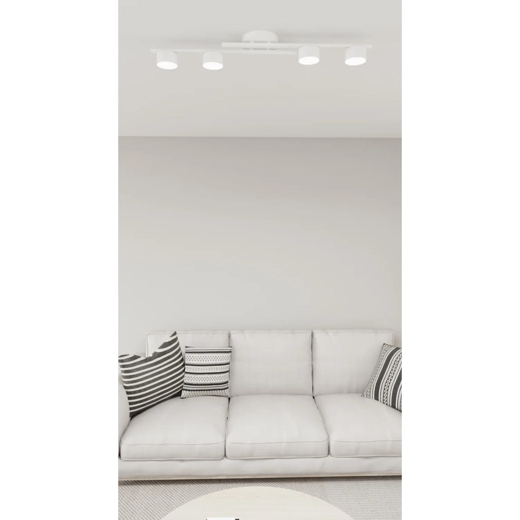 Plafoniera 4 Luci Freyr In Acciaio Bianco Diffusori Cilindrici