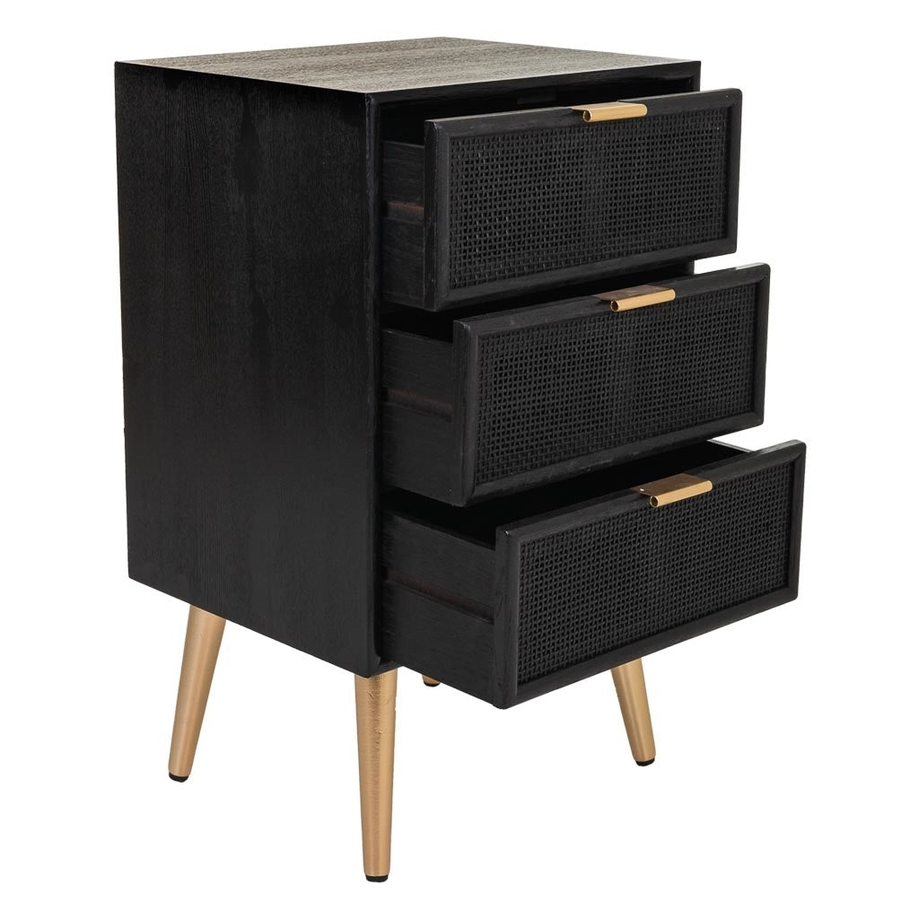 Comodino in legno laccato nero e rete 42x36,5x71