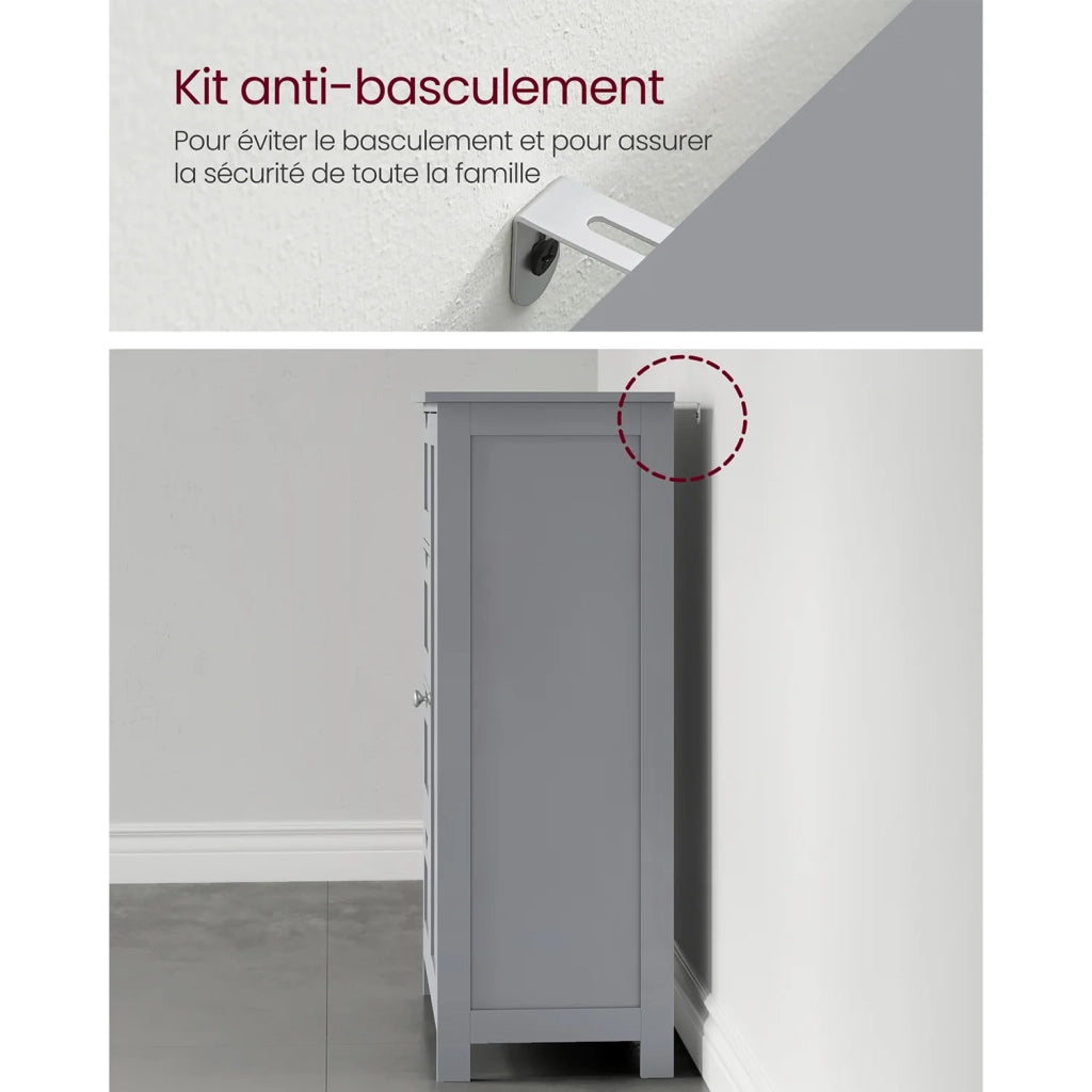Mobiletto da bagno indipendente mobile contenitore con 4 cassetti anta singola ripiano regolabile per soggiorno cucina e corridoio grigio 12_0006499