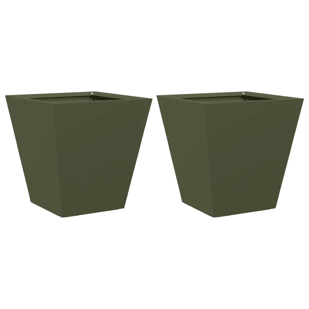 vidaXL Fioriere da Giardino 2 pz Verde Oliva 30x30x30 cm in Acciaio