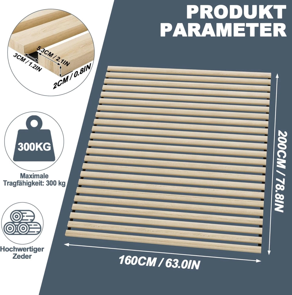 Rete a doghe 160 x 200 cm, con 23 listelli, rete a doghe in abete cinese, telaio a doghe con elastico nero, adatta per tutti i materassi, portata fino a circa 300 kg