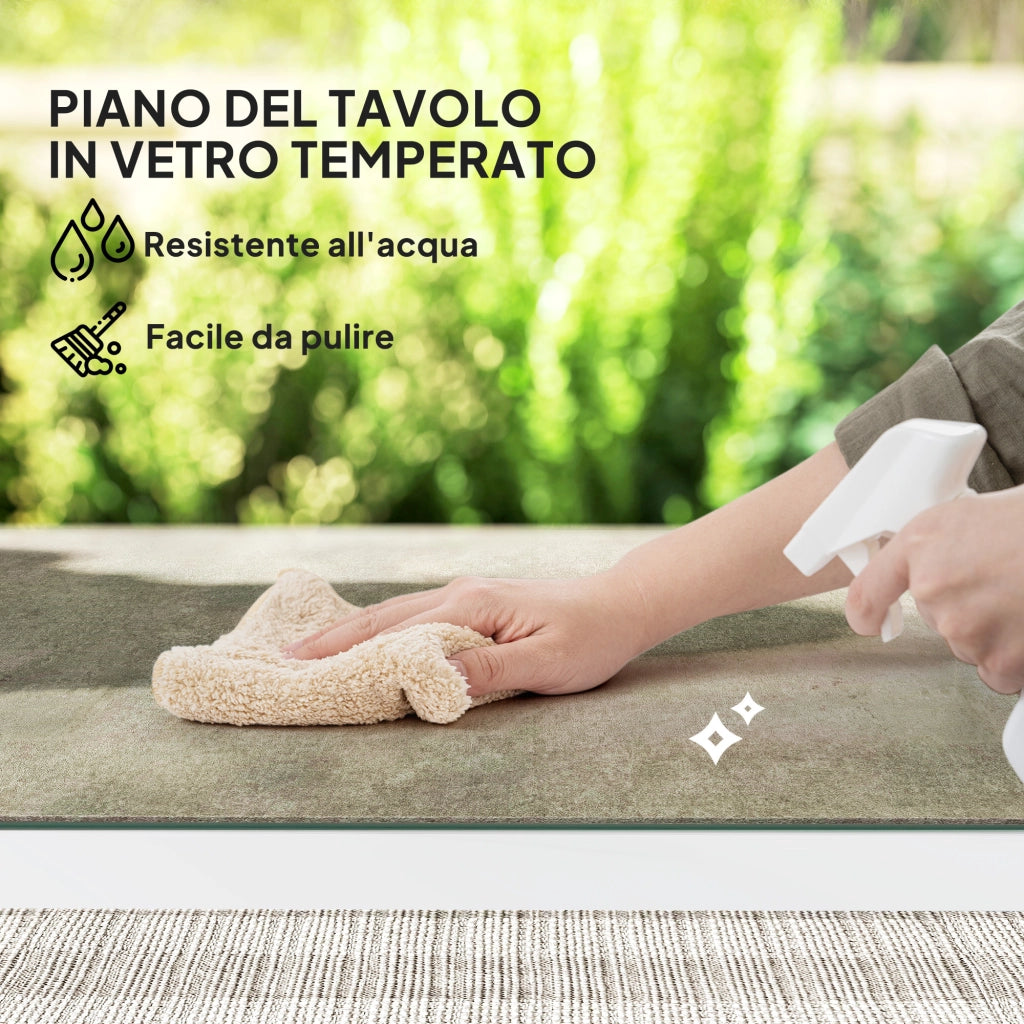 Set da Esterno 3 Pezzi Tavolo con Piano in Vetro e 2 Sedie con Cuscini Bianco