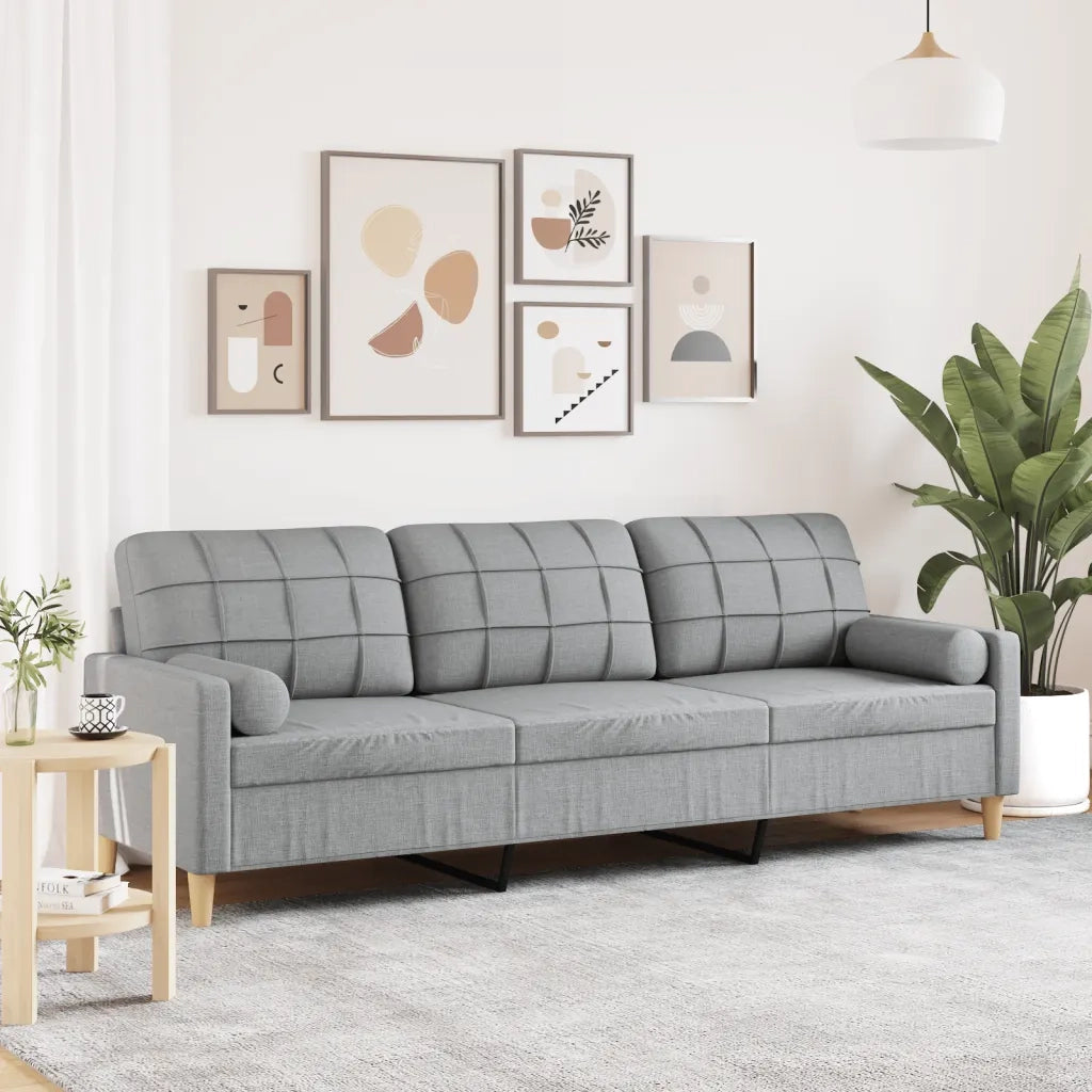 Divano | Divano da soggiorno | Sofa a 3 Posti con Cuscini Grigio Chiaro 210 cm in Tessuto