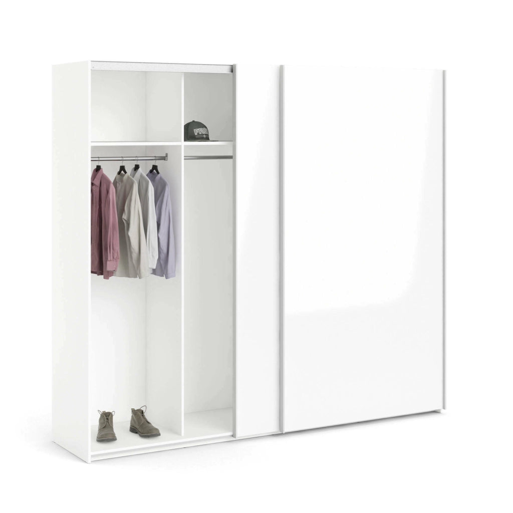 Guardaroba 2 ante Badesse, Mobile camera da letto, Cabina armadio portabiti, Armadio appendiabiti, 243x61 h220 cm, Bianco lucido