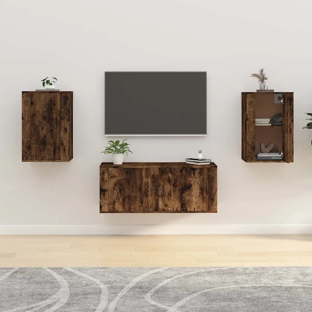 Mobili Porta TV a Parete 2 pz-Set di 2 Credenza per TV sospesa Rovere Fumo 40x34,5x60 cm