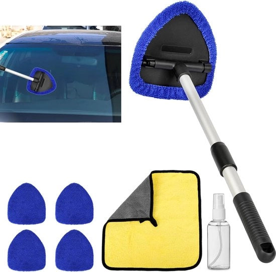 Pulitore parabrezza con 4 strisce microfibra, pulitore parabrezza per la lavavetri con maniglia estensibile, 1 tovaglietta di pulizia e bottiglie spray