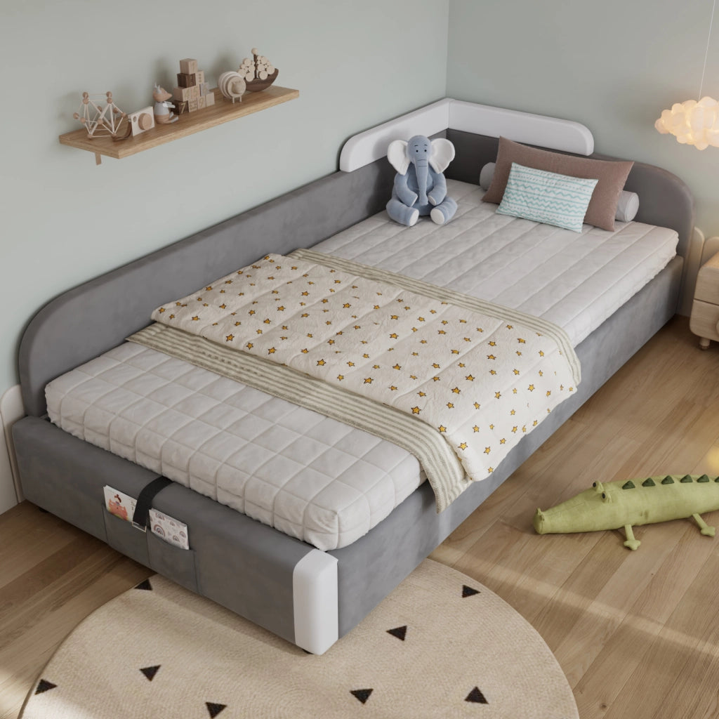 Letto imbottito per bambino con vano contenitore e sponde morbide