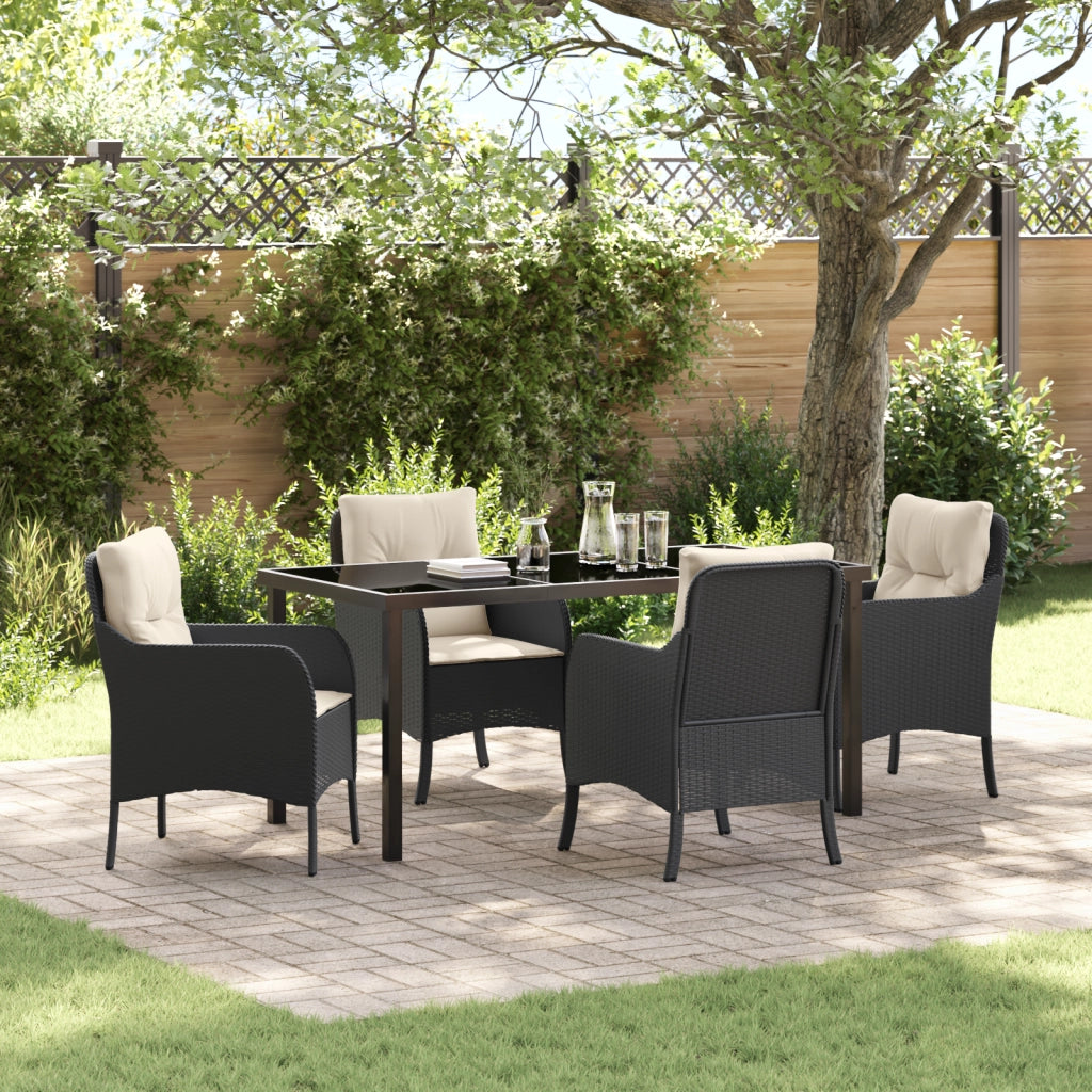 Set da pranzo da giardino a 5 pezzi con cuscini in Rattan poliestere nero