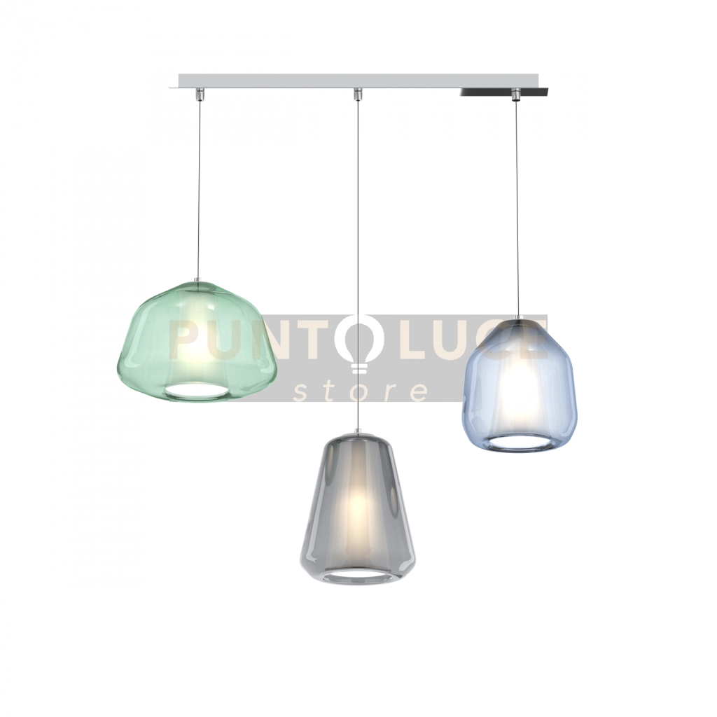 SOSPENSIONE CROMO 3 LUCI RETTANGOLARE VETRI ALPHA VE + BETA BL + GAMMA FU 1176CR-S3 R ABG-MC