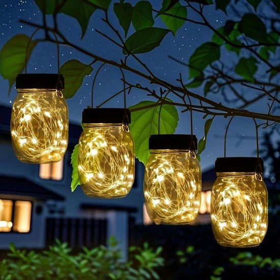 Lanterne Solari da Esterno a 4 Pezzi Mini Lanterna da Appendere in Giara di Preservazione - Lanterna IP65 Impermeabile - Decorazione di Giardino