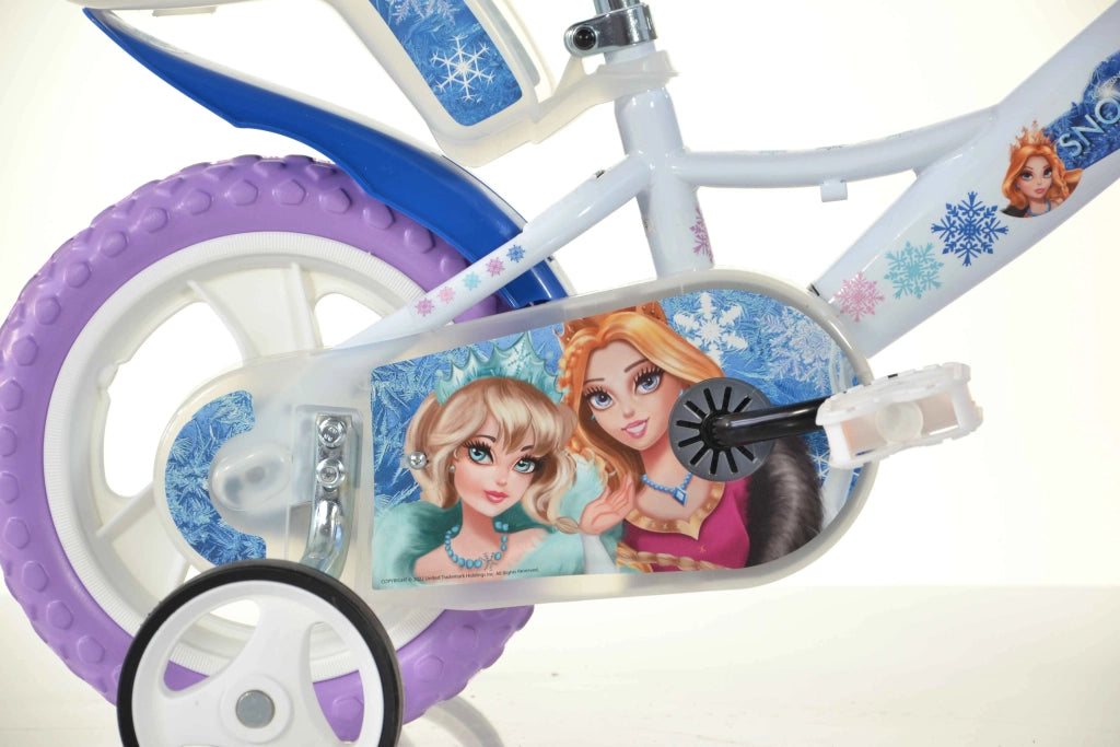 SCH SNOW QUEEN 12", bicicletta per bambini, adatta tra i 3 e i 5 anni, per altezza tra 85 e 105 cm, con cestino e portab
