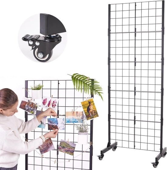 Display Grid in Metallo con Ruote per Eventi Artigianali | Pannelli Gridwall Spazia Reattivi | Grid di Vendita Trasportabile