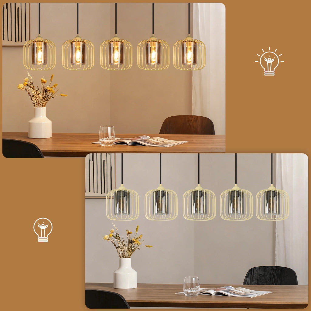 Lampada a sospensione ZMH vintage da tavolo da pranzo a 5 luci E27 per soggiorno (lampadina non inclusa)