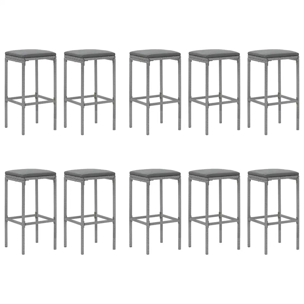 Set Bar da Giardino 11 pz con Cuscini in Polyrattan Grigio