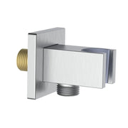 Presa acqua quadrata con supporto doccino in ottone color acciaio spazzolato