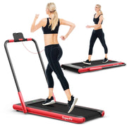 Tapis roulant pieghevole 2 in 1 con APP telecomando, Tapis roulant da 2,25HP con altoparlante display LED Rosso-Tapis roulant