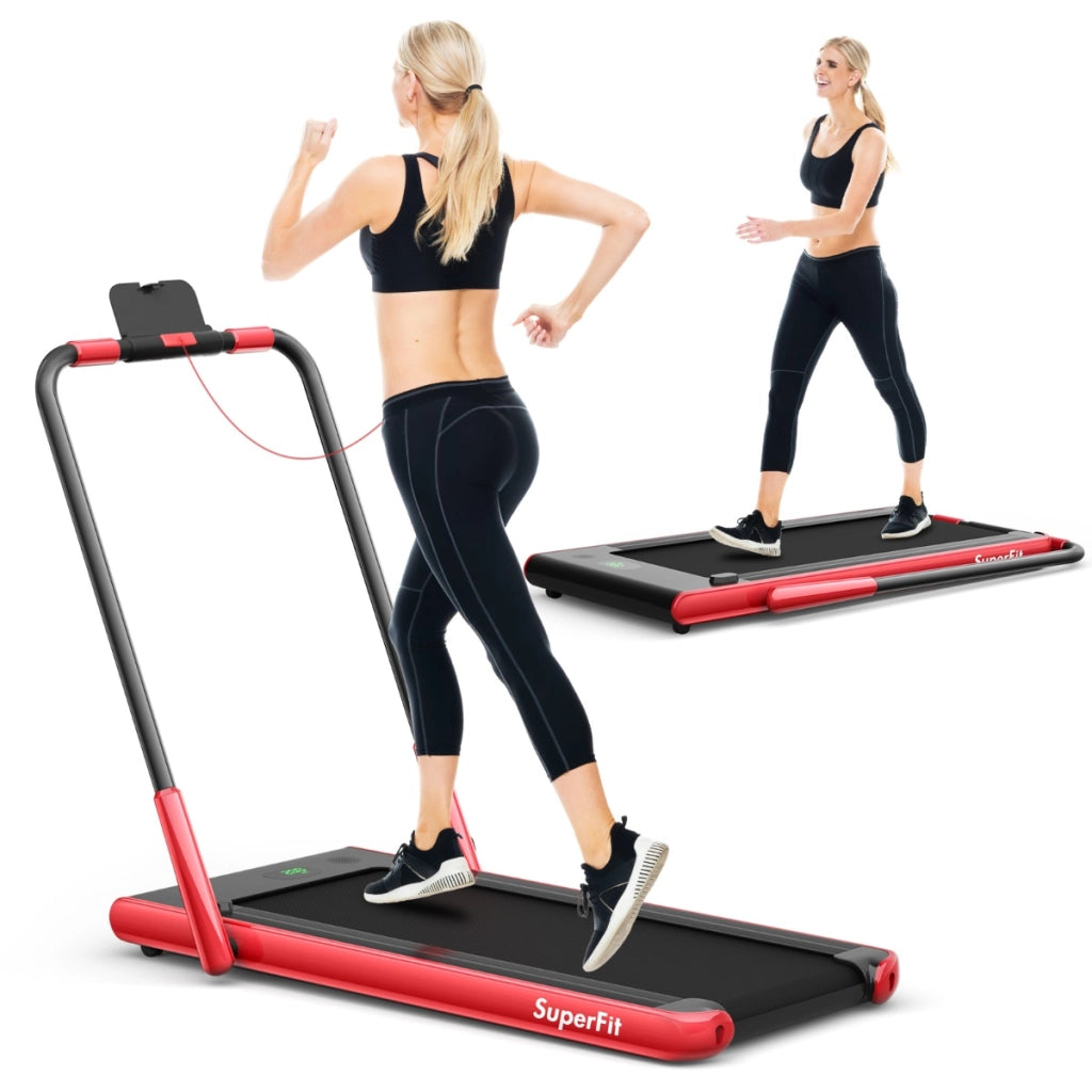 Tapis roulant pieghevole 2 in 1 con APP telecomando, Tapis roulant da 2,25HP con altoparlante display LED Rosso-Tapis roulant
