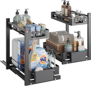 Set di 2 organizzatori per lavastoviglie a 2 piani - mobile da cucina estraibile - organizzatore multifunzionale per cucina e bagno - nero