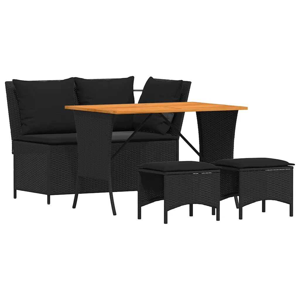 Set da Pranzo da Giardino 4 pz | Set Salotto da Giardino con Cuscini Nero in Polyrattan