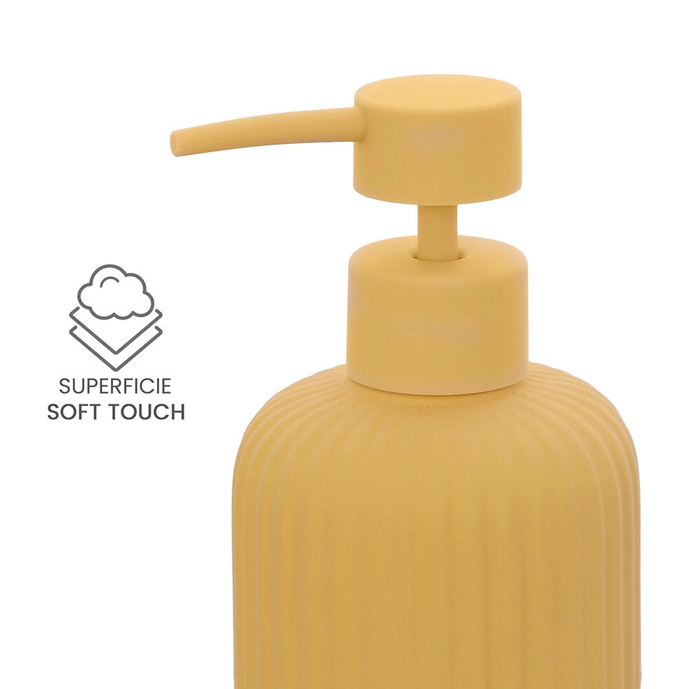 Set accessori bagno in ceramica giallo con dispenser sapone e due portaspazzolini Spring