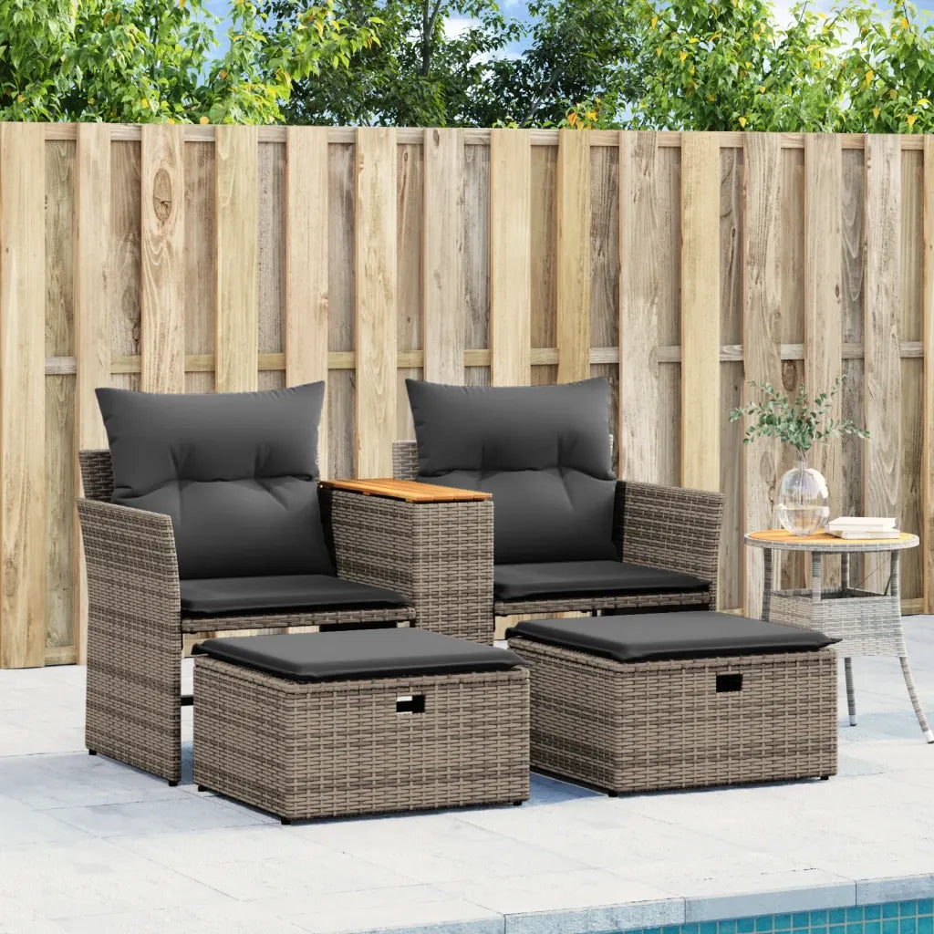 Divano da Giardino 2 Posti con Sgabelli-Sofa da Giardino-Divano da esterno Grigio in Polyrattan 427169