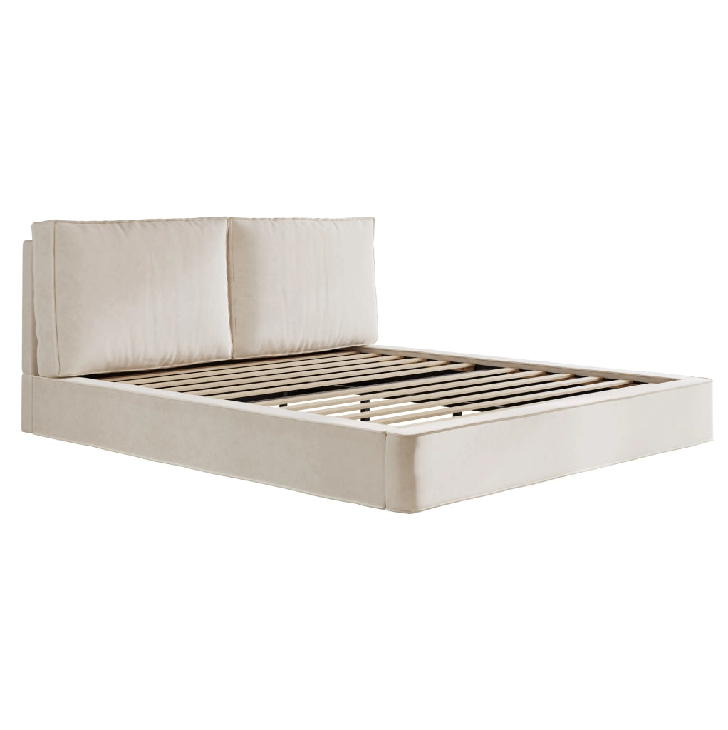 Letto 180 × 200 cm con rete a doghe e testiera imbottita in ciniglia beige