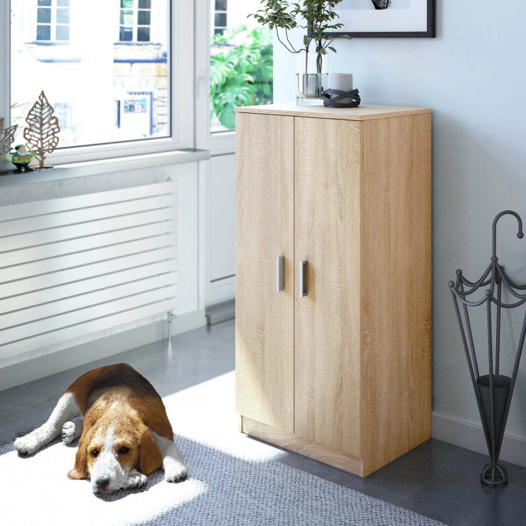 Akimera, Armadio Multiuso 2 Ante 6 Ripiani, 55x108h cm Marrone Rovere