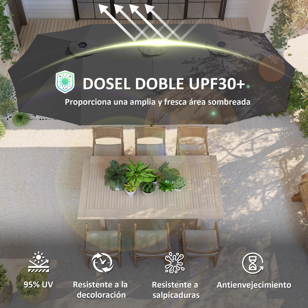 Ombrellone doppio per esterno 4x2,2 m ¨C zephmum ¨C grigio scuro, impermeabile, protezione UV30+