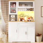 Credenza alta 104x40x180 cm con illuminazione LED; in MDF e metallo; bianca