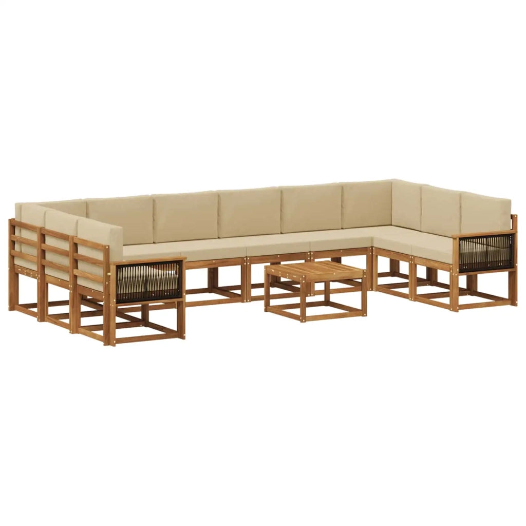 Set di divani da esterno con cuscino 11 pcs Naturale e Beige 3385594