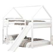 Letto a Castello 140×200 cm e 140×200 cm; Letto 4 Posti con Scivolo e Scala; senza Materasso; Bianco