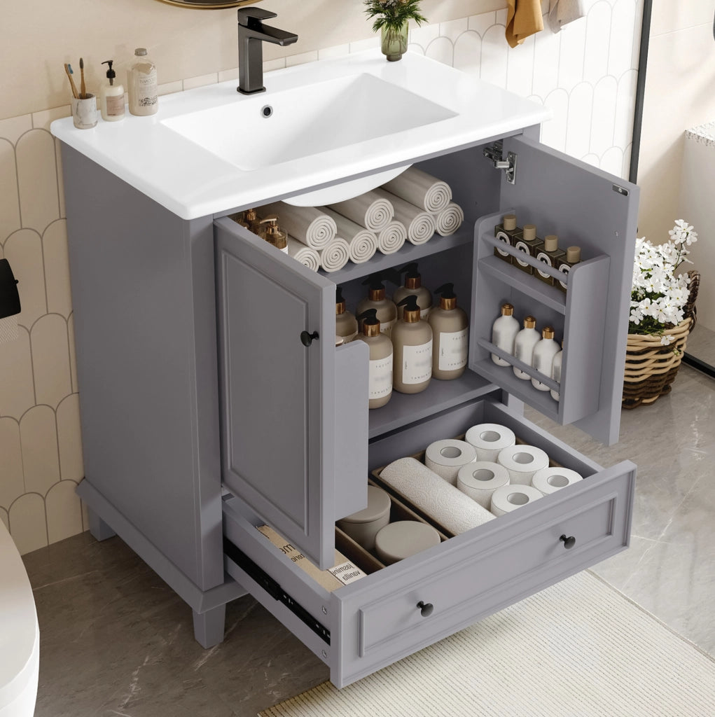 Mobile bagno con lavabo integrato, 76x46x87 cm, grigio, freestanding