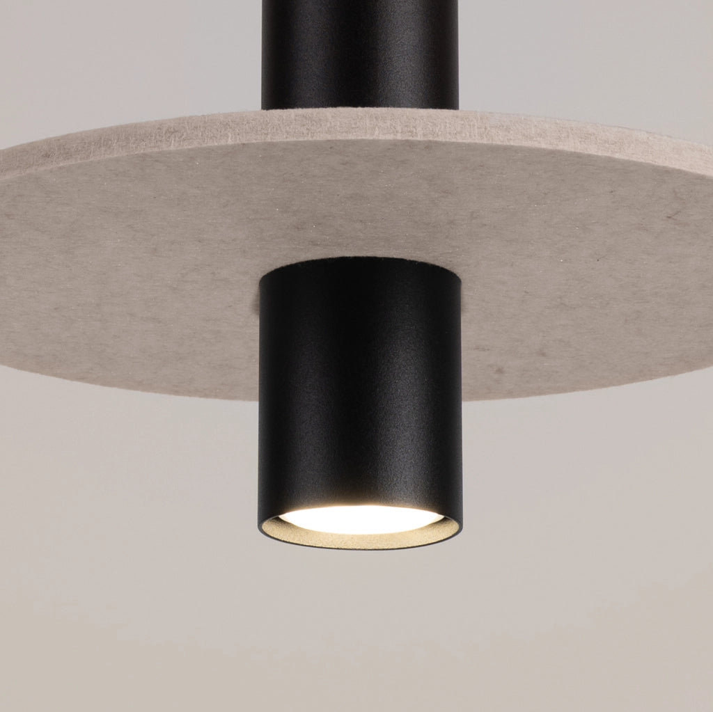 Lampada sospensione tubo nero disco feltro beige GU10