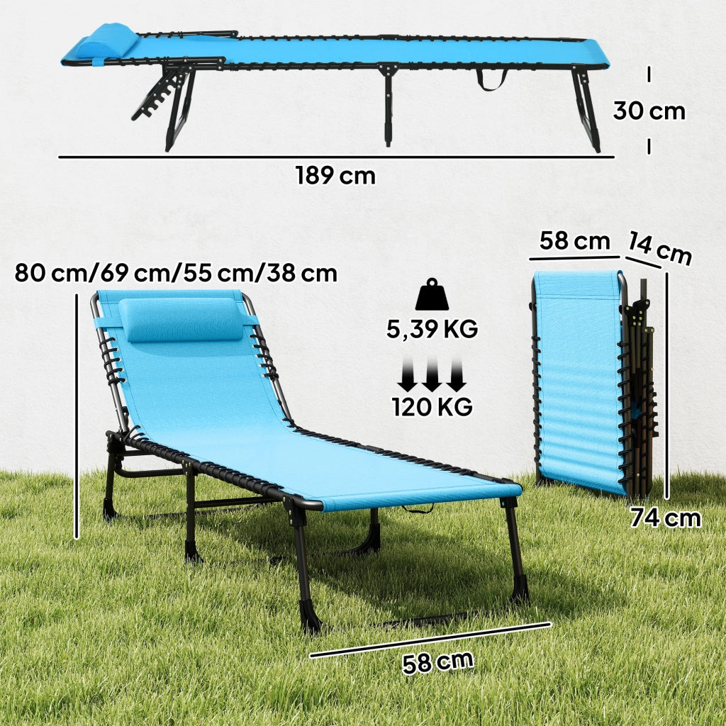 Sdraio pieghevole tessuto traspirante telaio in metallo 189×58×30cm blu