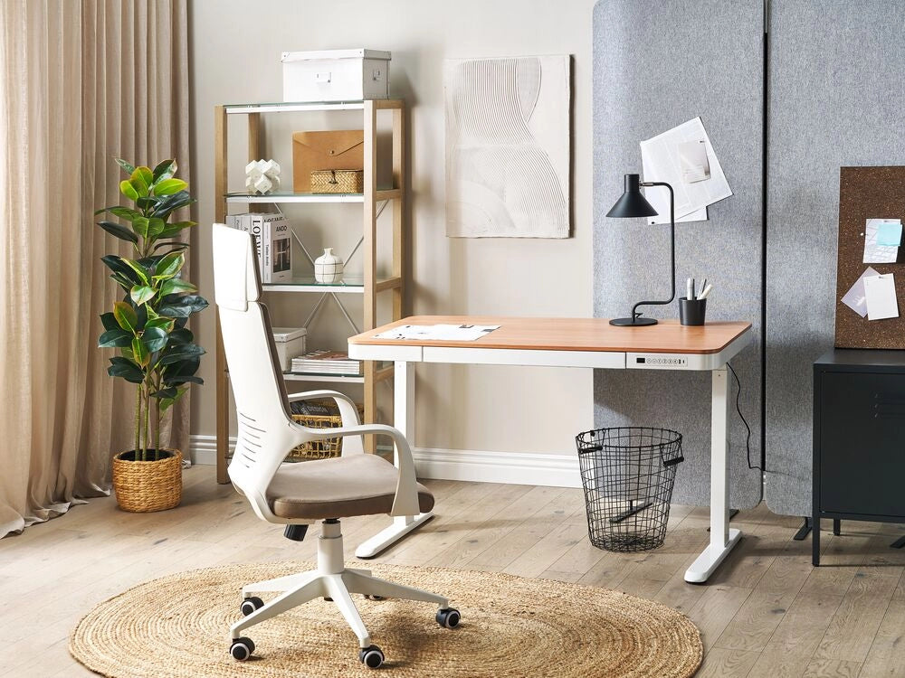 Scrivania elettrica ad altezza regolabile legno chiaro e bianco 120x60 cm ufficio studio lavoro