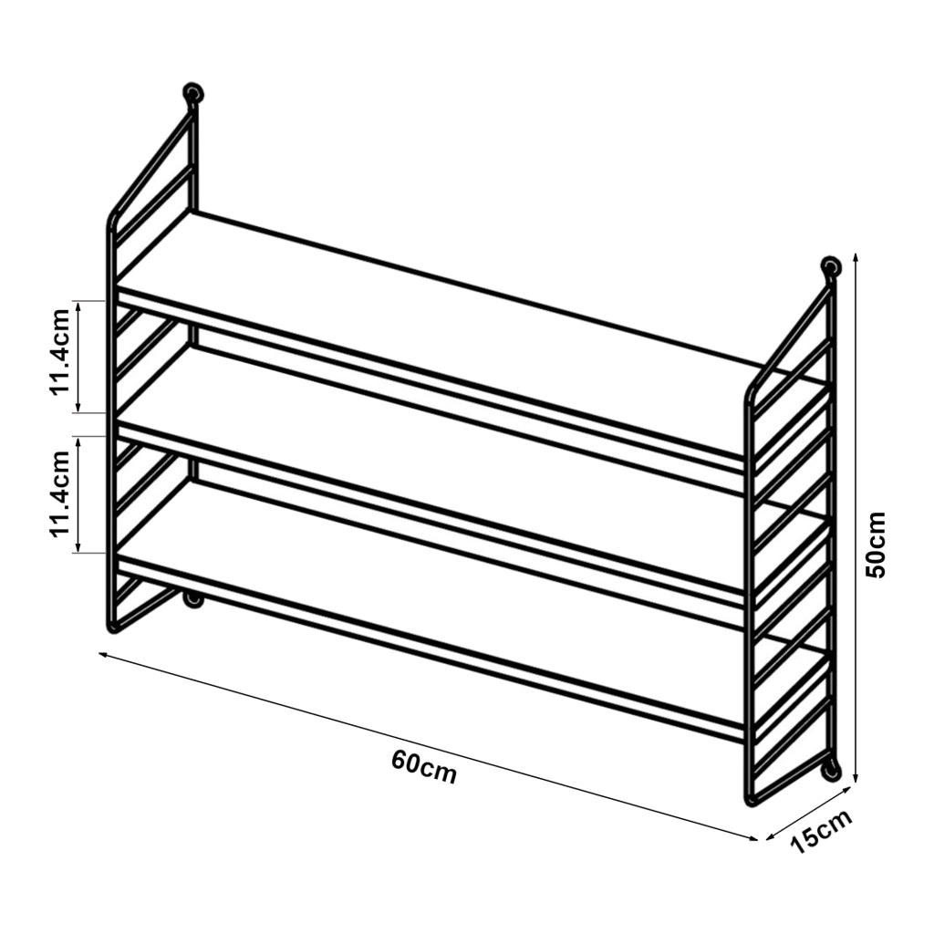 Scaffale da Parete Strängnäs a 3 Ripiani Regolabili 50 x 60 x 15 cm Acciaio Rosso [en.casa]