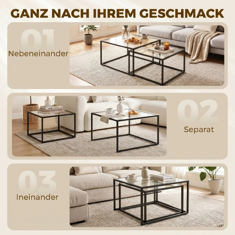TAVOLINO DA CAFFÈ Set 2 unità 84.5x81.3x15 cm Vetro Nero
