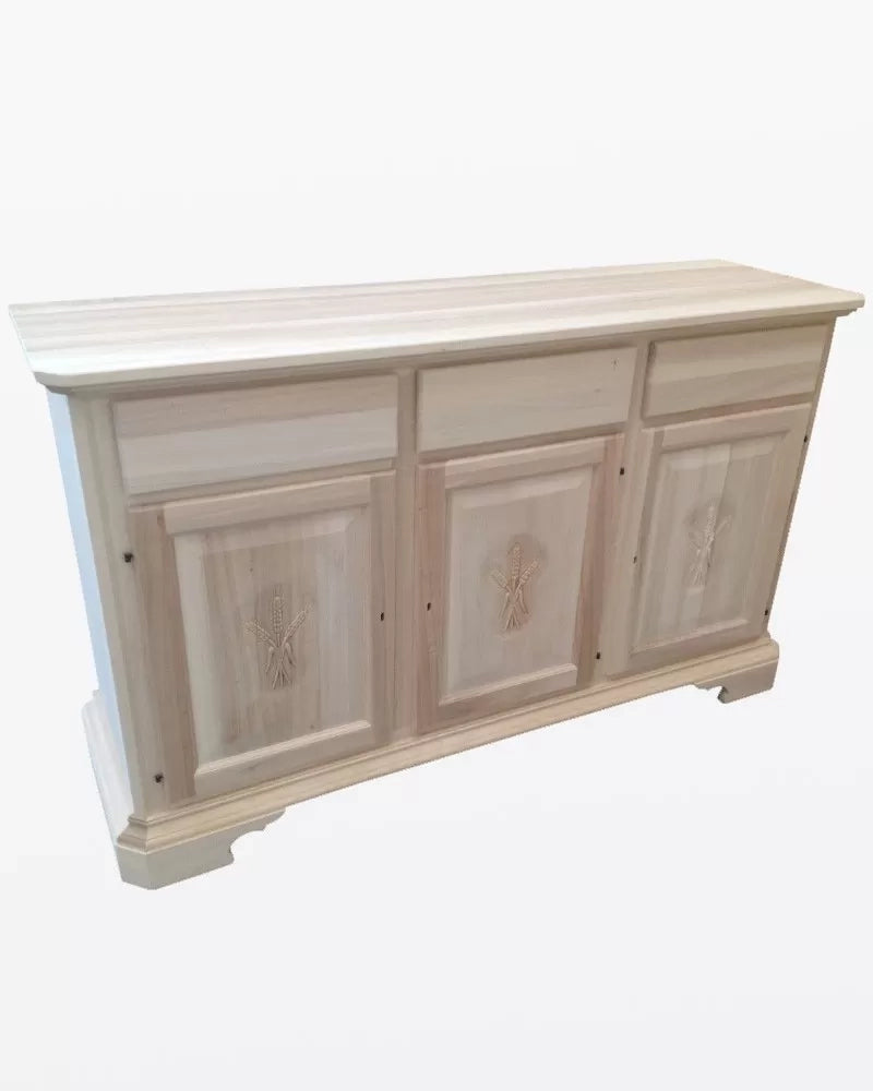 Madia credenza in legno grezza 3 ante con intarsio l.163 p.49 h.98 (2141) - Mobili 2G