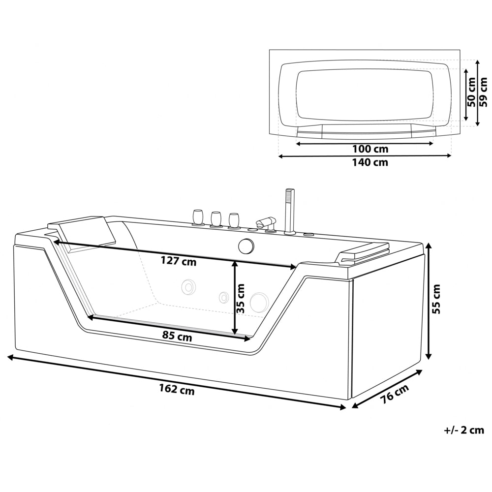 Punti Massaggio Bagno Bianco Argento con LED Sanitario Acrilico e Vetro Singolo 160 x 76 cm