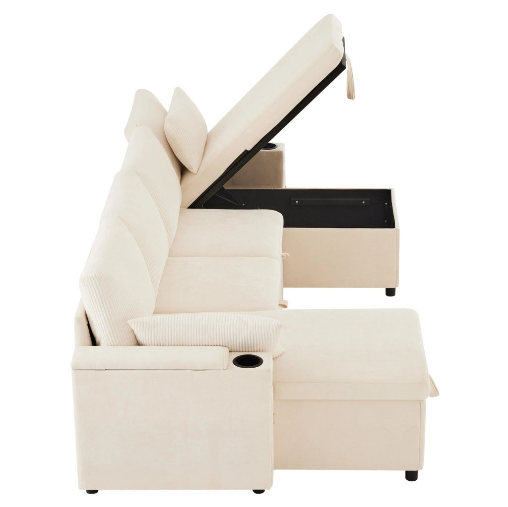 Divano letto modulare a U 4 posti con contenitore beige