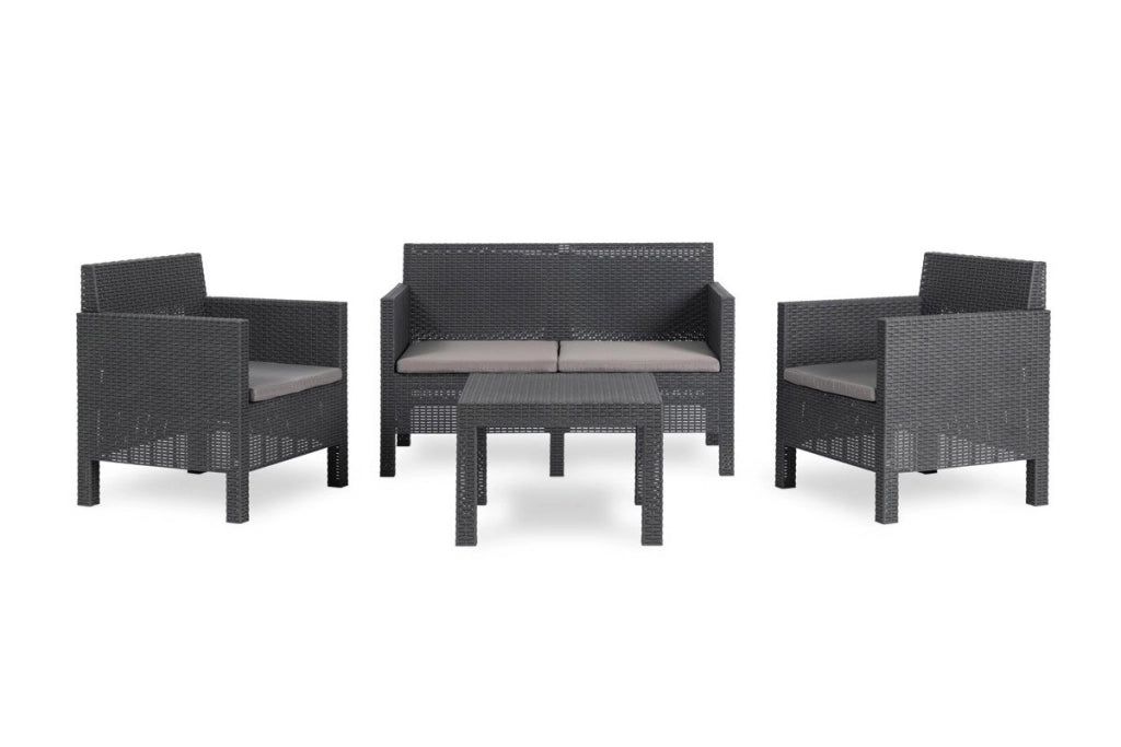 Penelope - Set di mobili da giardino in rattan resistente alle intemperie, 3 pezzi, 2 sedie + 1 tavolo, colore: Antracite