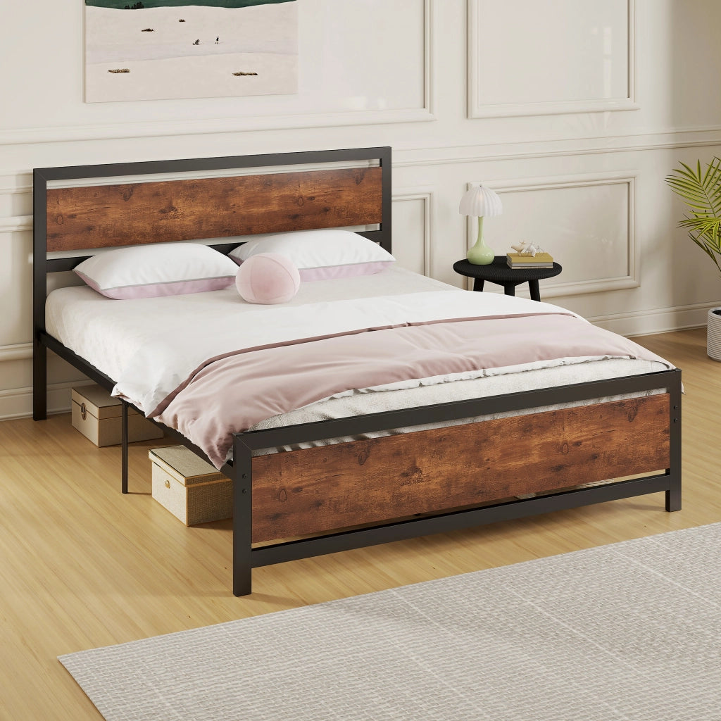 Letto Matrimoniale in Metallo con Testiera e Rete a Doghe ¨C zephmum ¨C 200x160 cm Colore Scuro