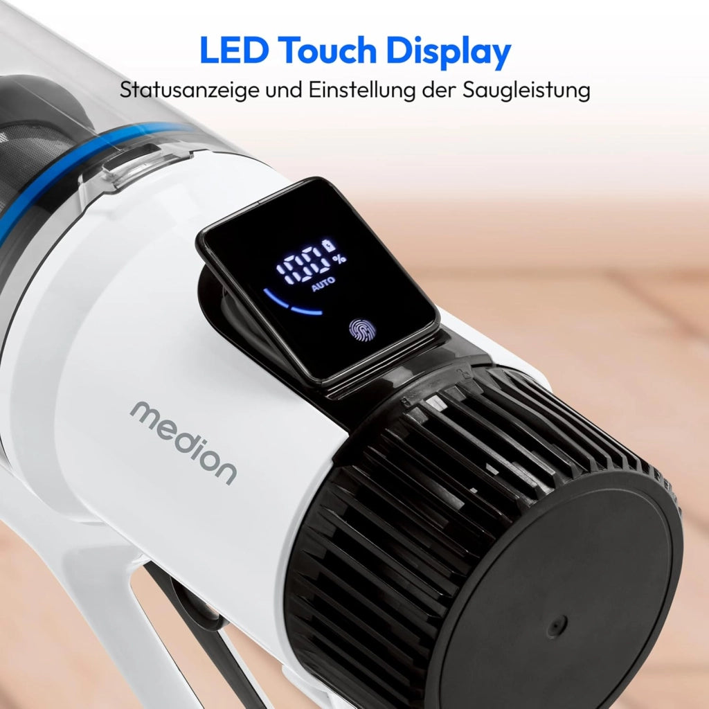 Aspirateur balai sans fil - MEDION MD11860 - 55 min - 400 W - 2,500 mAh - Blanc / Gris