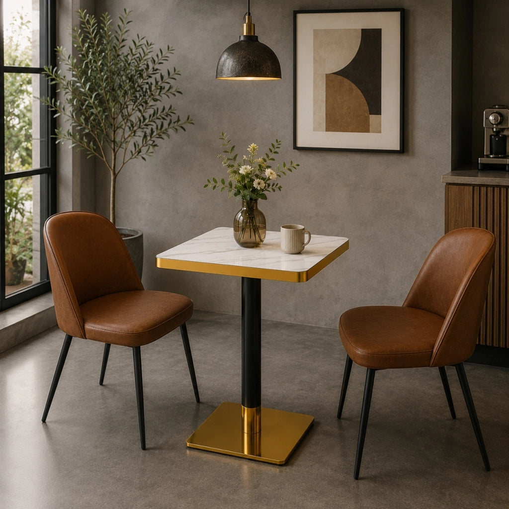 Tavolo da pranzo quadrato in MDF effetto marmo con gambe in metallo, per 2-4 persone, bianco, 60 × 60 × 74 cm