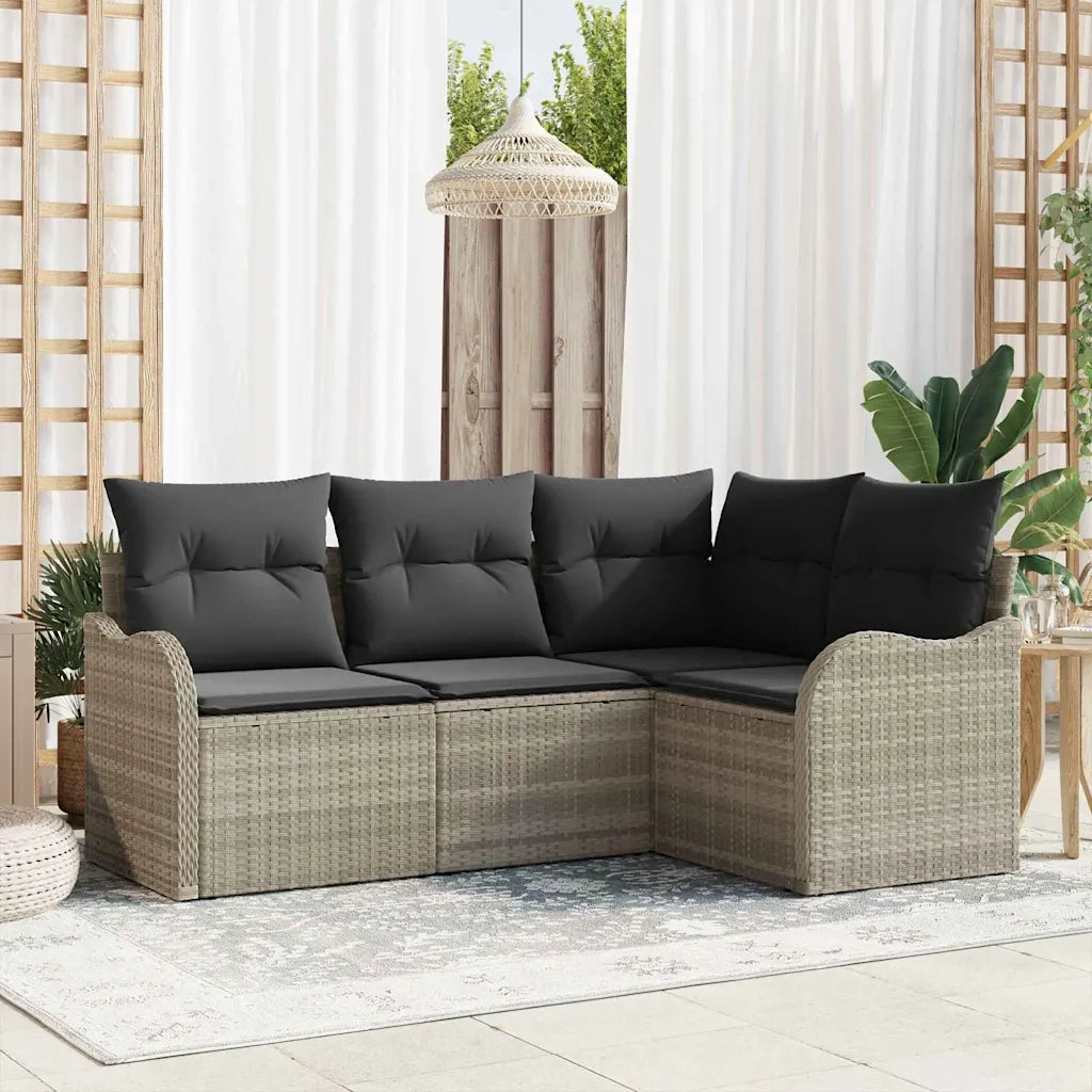 Set Divano da Giardino 4 pz | Set Salotto da Giardino Grigio chiaro polyrattan