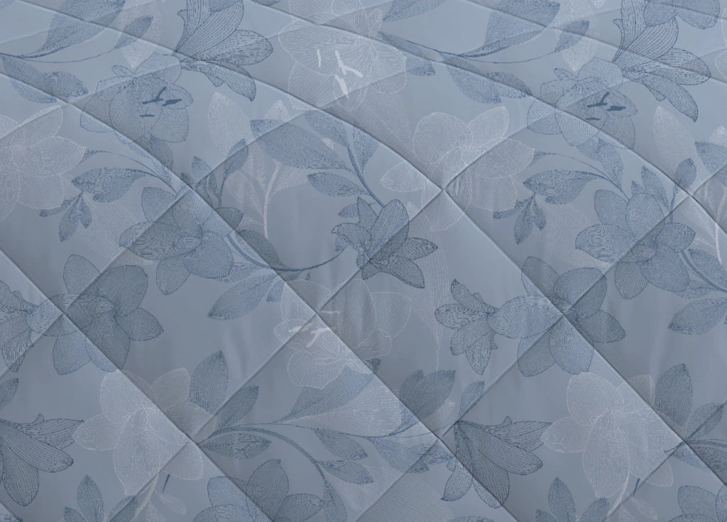 Trapunta Piumone Invernale 300gr Cotone Made Italy Disegno Lilly - Piazza E Mezza - Azzurro